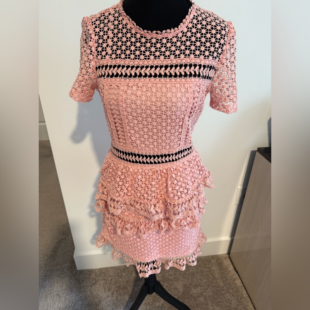 Ina Pink and Black Crochet Mini Dress